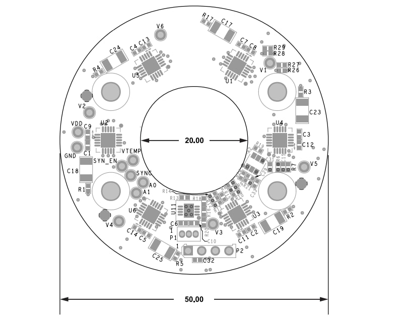 Plan mécanique - Analog Devices Inc. Systèmes d'évaluation d'architecture en anneau EVAL-ADAF1080xEBZ